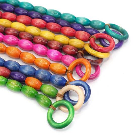 Renkli Ahşap Varil Boncuklu Çanta Sapı 40 CM ( çifti ) - 1
